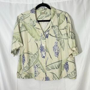 Tommy Bahama 100% Silk Tropical Banana Leaf Floral ButtonUp Blouse Large